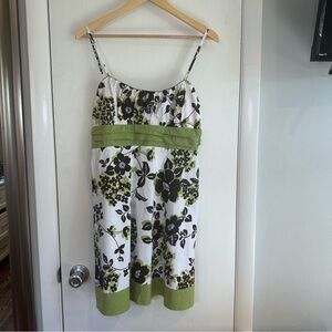 Pulse Y2K Floral Babydoll Dress. Size: Large. Green, Brown & White.